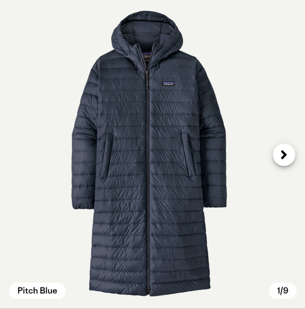 Patagonia recycled Goose Down Long Parka Jacket coat hooded